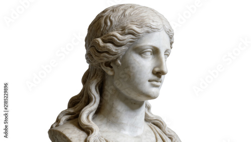 Cuadro en lienzo Classical marble bust of a woman with wavy hair, isolated on transparent backgro