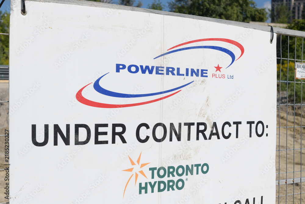 Fototapeta premium banner with sign for Powerline Plus, a utility contractor, (based in Scarborough), Toronto