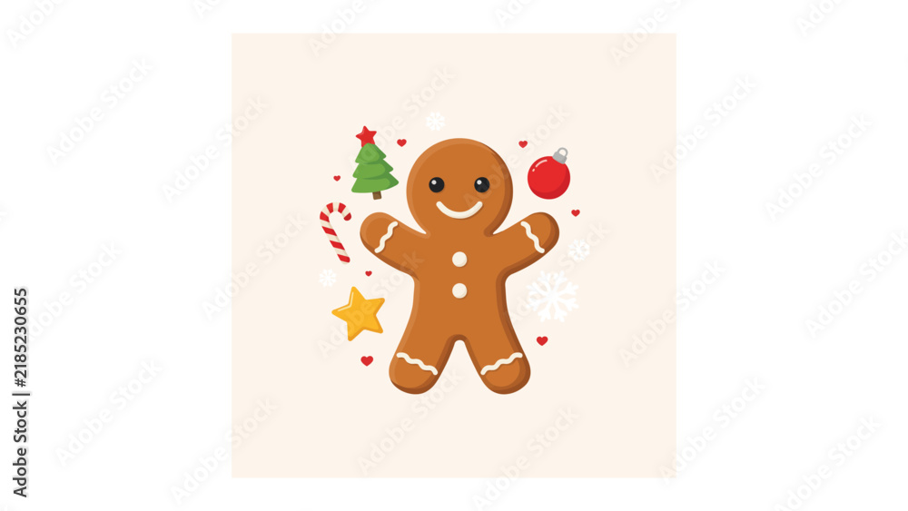 Obraz premium Cute pixel art gingerbread man with festive holiday decor