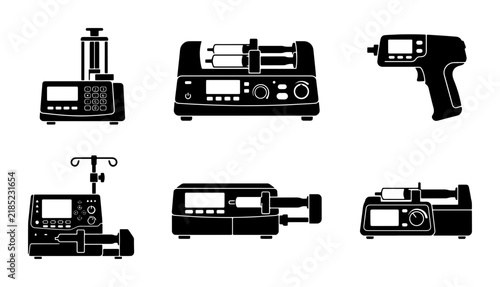 Medical Infusion Pumps, Syringe Drivers, and IV Equipment Vector Icons Set