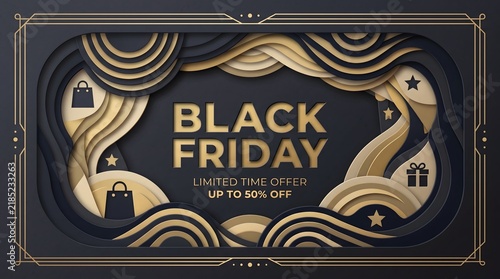 Minimalist Paper Cutout Style Black Friday Banner 2D