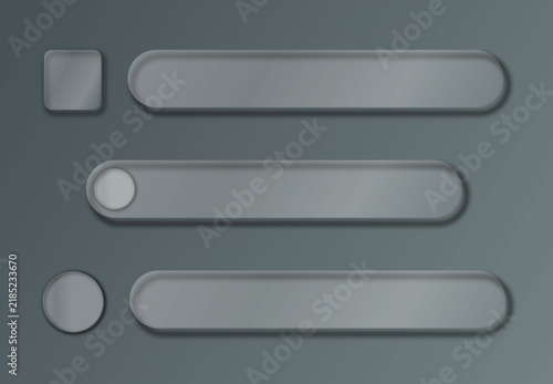 set of liquid glass morphism white elements in various shapes. Transparent glass panel, light frame, smartphone and web application banner with blur effect 