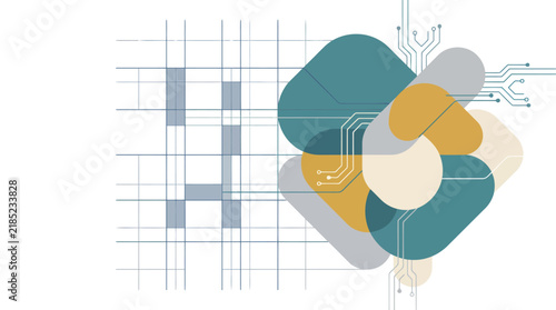 Abstract Technology Circuit Board Vector Concept with Organic Blobs Microchip Grid and Futuristic Data Flow Illustration