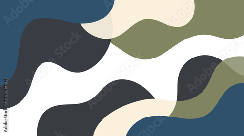 Abstract Organic Wavy Blob Background Vector Flat Fluid Curved Shapes Composition in Earthy Olive Navy and Beige Tone