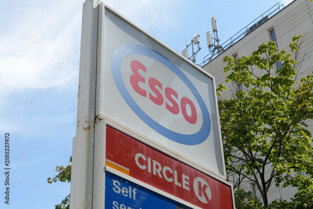 Obraz premium roadside pylon sign at Esso, a gas station, located at 553 Lake Shore Blvd W, Toronto