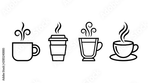 Set of Four Coffee Cup and Hot Beverage Line Art Illustrations