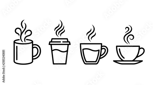 Set of Four Coffee Cup and Hot Beverage Line Art Illustrations