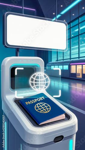 Passport scanned by biometric machine at airport checkpoint