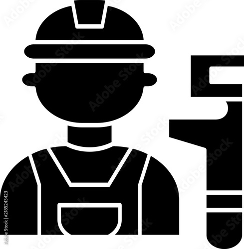 A worker wearing a safety helmet stands beside a large pipe wrench used for service, pipe repair, and water system maintenance