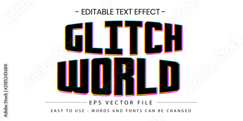 Glitch World Editable Text Effect Retro Vector