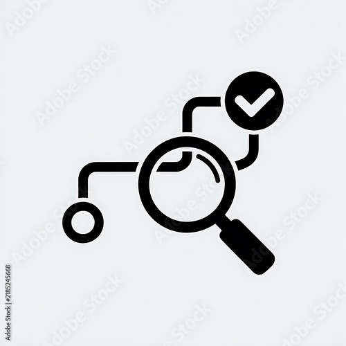 Magnifying glass icon with check mark and path line