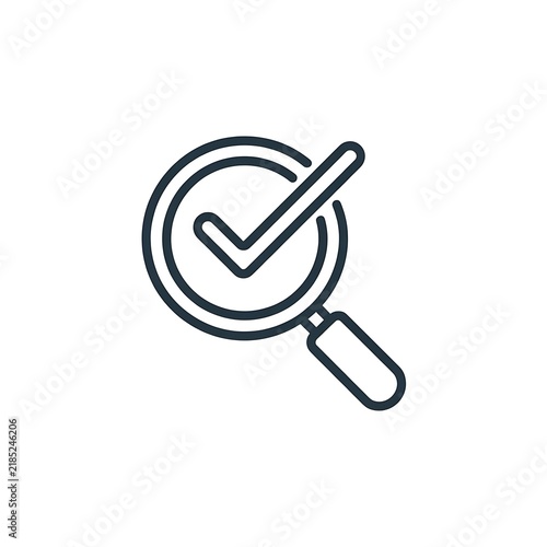 Black outline icon of a magnifying glass with a check mark