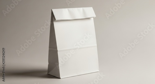 Blank white paper bag mockup on neutral background