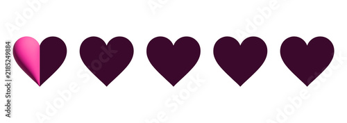 Half heart rating scale with zero point five score on transparent background. 3D elements