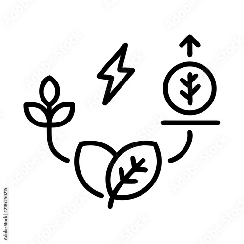 Konstfotografi Bioenergy cycle with leaves lightning and upward arrow for progress