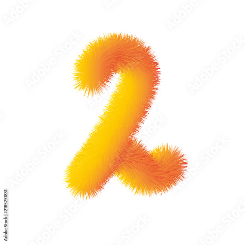 Fluffy vibrant yellow and orange fur number 2 on transparent background