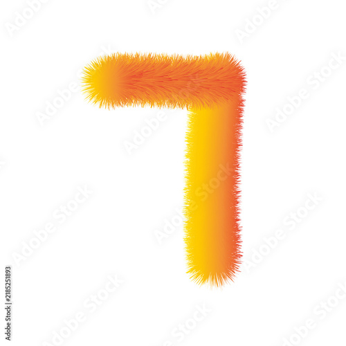 Fluffy vibrant yellow and orange fur number 7 on transparent background