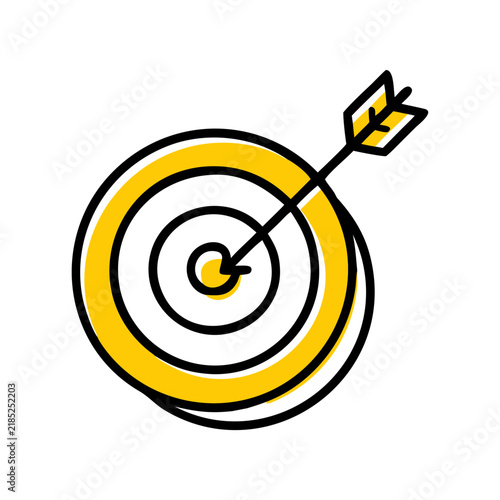 Bright yellow bullseye target icon with arrow for marketing.