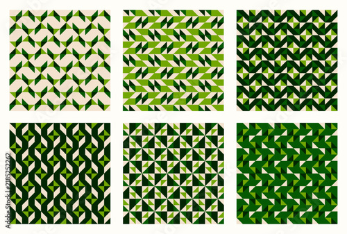 Obraz na plátně Green and golden organic, color tessellation set, bundle of modern seamless vector patterns