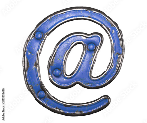 Blue scratched metal at sign with rivets