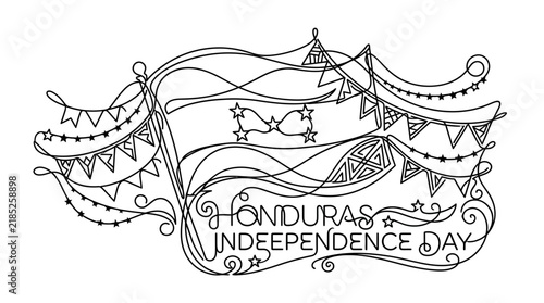 Honduras Independence Day Continuous Line Art Illustration with National Flag and Festive Decorations