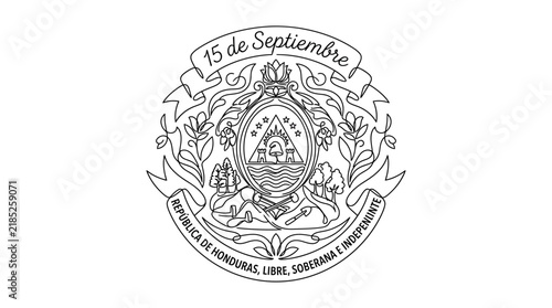 Republic of Honduras National Coat of Arms Heraldic Emblem Line Art