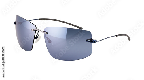 Canvas Print Isolated sleek modern rimless sunglasses with blue reflective lenses, elegant fa
