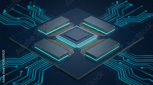 Obraz na płótnie AI Microchip Processor with Memory Modules on Circuit Board