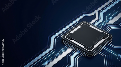 Obraz na płótnie CPU Microchip Processor on Circuit Board Banner Background
