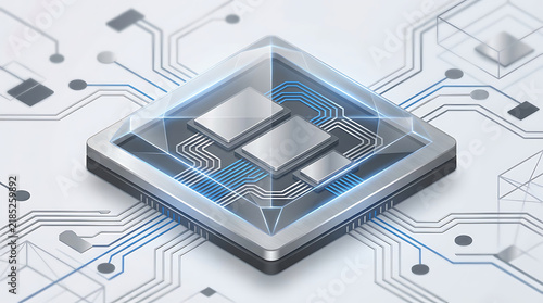 Obraz na płótnie CPU Microchip on White Circuit Board Technology Background