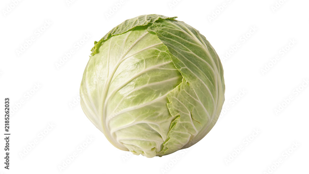 Obraz premium Whole fresh green cabbage head vegetable crop isolated on transparent background