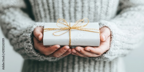 Thoughtful Gift-Giving Moment in Cozy Setting: Perfect for Holidays and Special Occasions