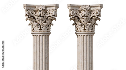 Fotografie Isolated Elegant classical stone pillars with intricately carved ornate Corinthian capitals