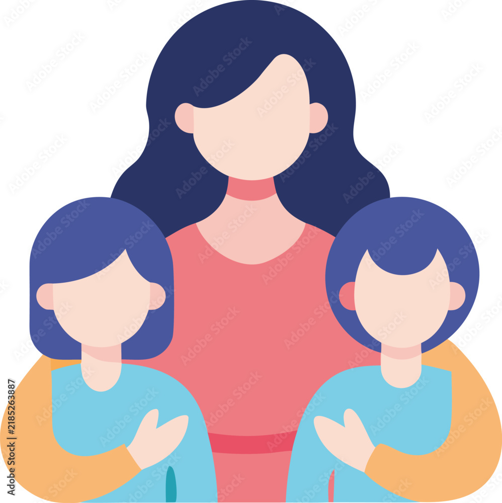 Fototapeta premium Happy mother hugging her two children Vector