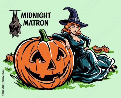 Photography Vintage Halloween witch pin up illustration