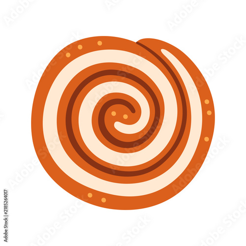 Cute cinnamon roll with glaze. Swirl cinnamon  bun. Hand drawn vector illustration