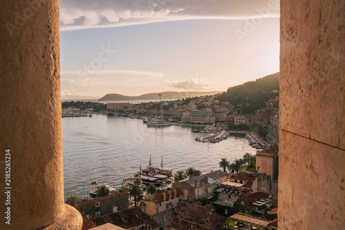 Фотография Split harbor at sunset framed by old stone columns Croatia