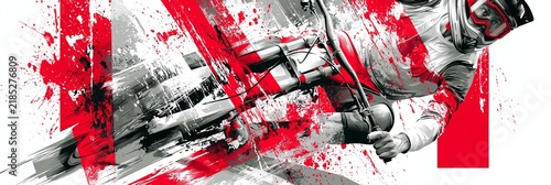 Downhill mountain biker engaging extreme sports action. Stylized graphic illustration showing a racer performing high-speed downhill mountain biking