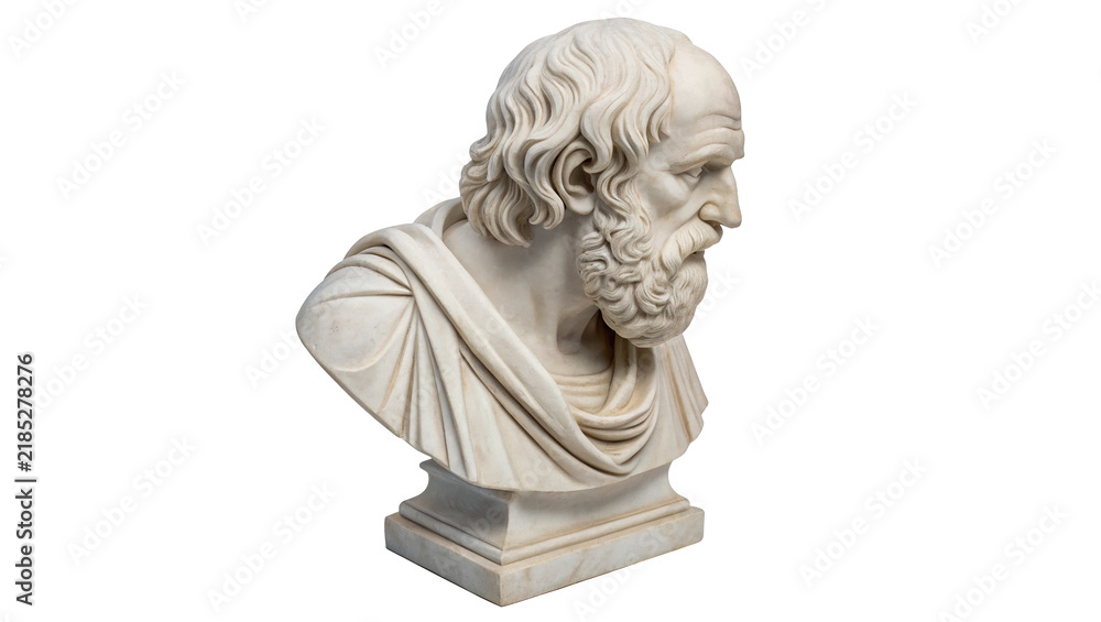 Fototapeta premium Ancient white marble philosopher bust sculpture isolated on transparent background