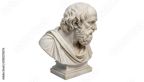 Fotografie Ancient white marble philosopher bust sculpture isolated on transparent backgrou