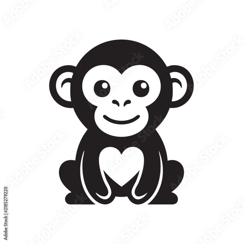 Canvas Print A cartoon monkey illustration features a seated pose with a simple black and whi