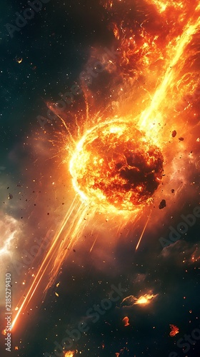 Explosive cosmic burst of orange and yellow supernova remnant in space