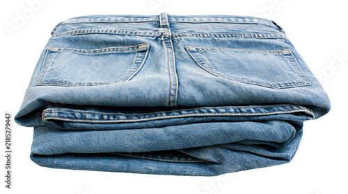 Konstfotografi Isolated stack of neatly folded blue denim jeans, classic casual clothing for everyday wear