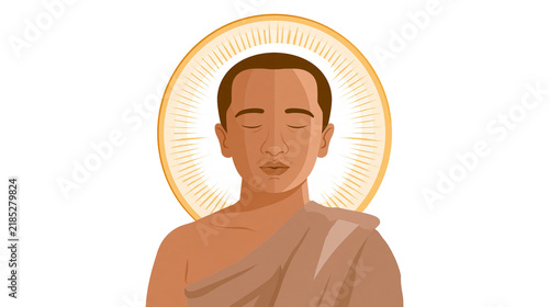 фотографія Isolated meditating spiritual figure with golden halo, peaceful vector illustration for enlightenment and serenity
