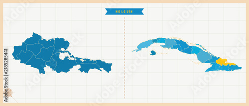 Obraz na plátně A Map Highlighting Holguín in Cuba, Modern Administrative Map with Colorful High