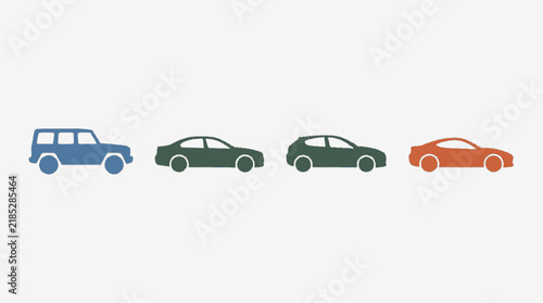Side view flat illustration of various KFA Pro style vehicles in a clean urban transport setting