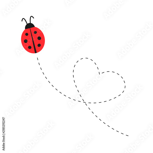 Cute ladybug with heart shaped trail
