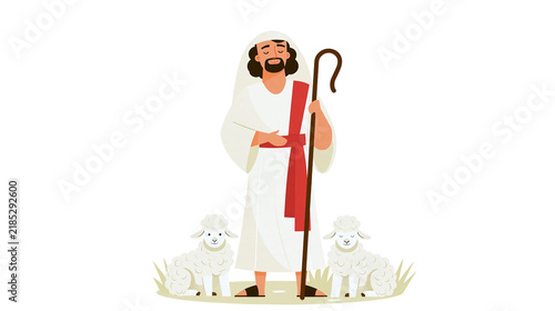 Foto Isolated Christian depiction of Jesus Christ as the Good Shepherd tending to lam