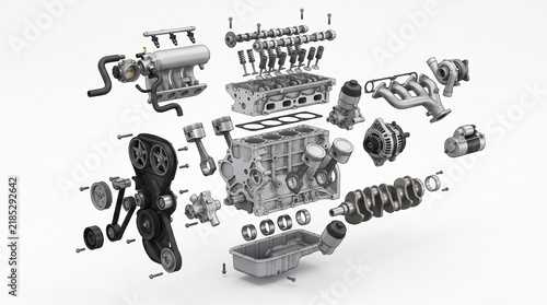 Car Engine Parts Separated Exploded Diagram