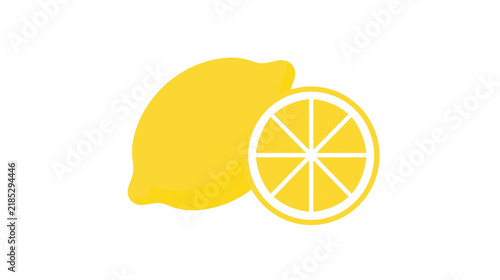 Isolated simple fresh whole lemon fruit, citrus slice, and white vitamin C text on a black panel
